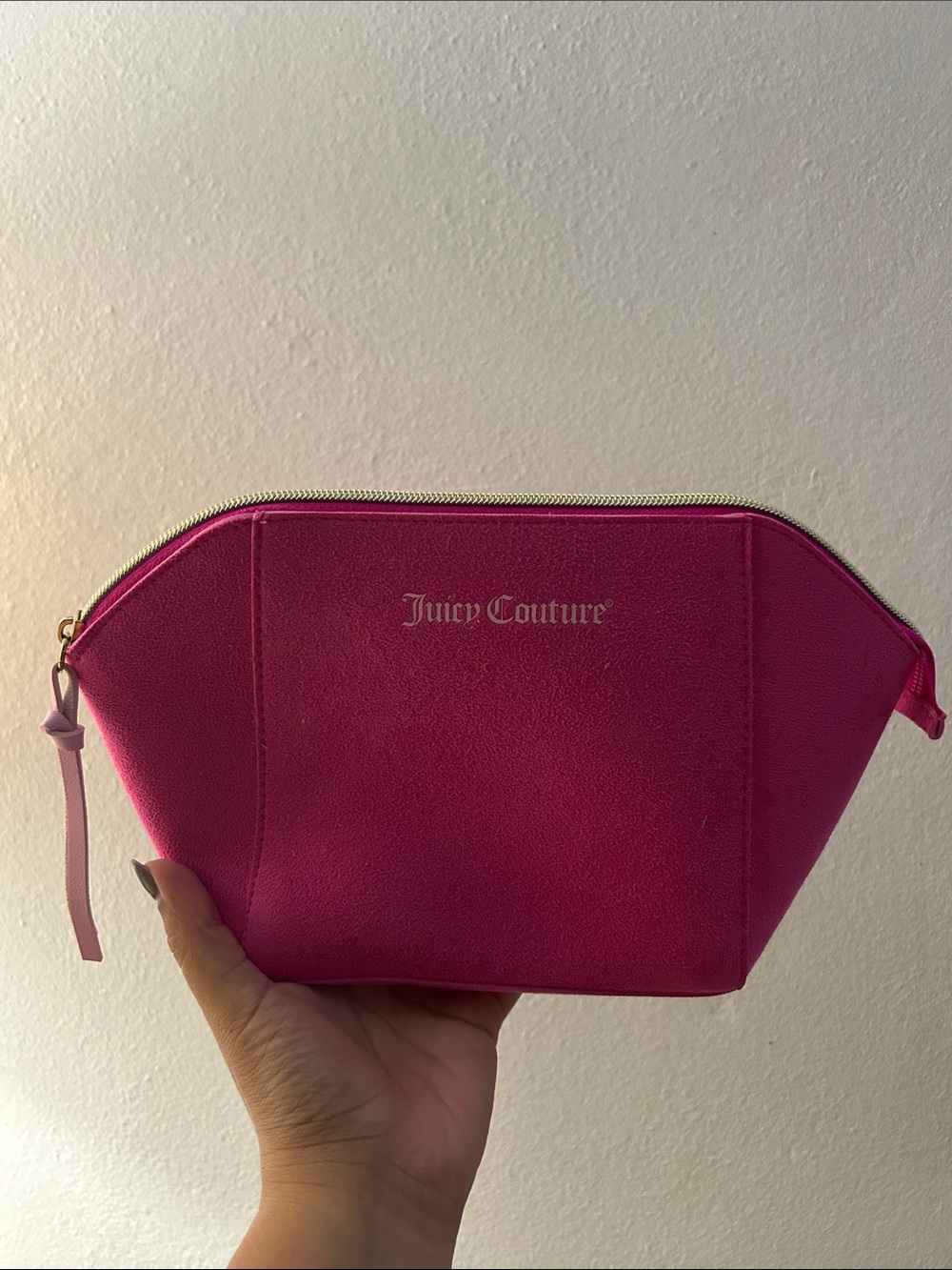 Juicy Couture Bright Pink Logo Cosmetic Pouch with Gold Zipper